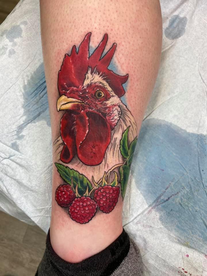rooster tattoo by mike Thompson hill
