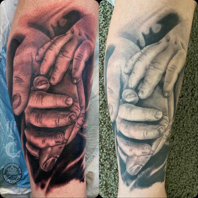 hands tattoo by mike Thompson hill