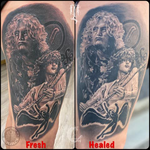 Robert plant and jimmy page led zeppelin tattoo by mike Thompson hill