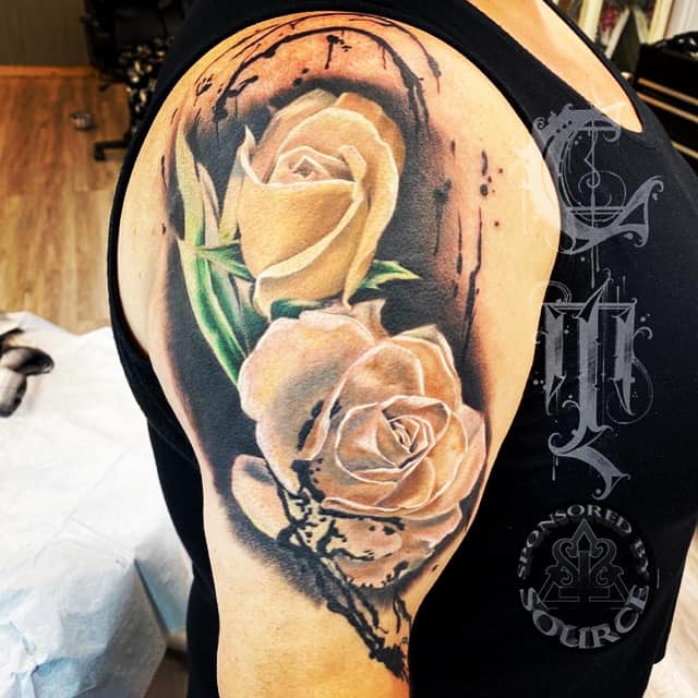 yellow rose tattoo by mike Thompson hill