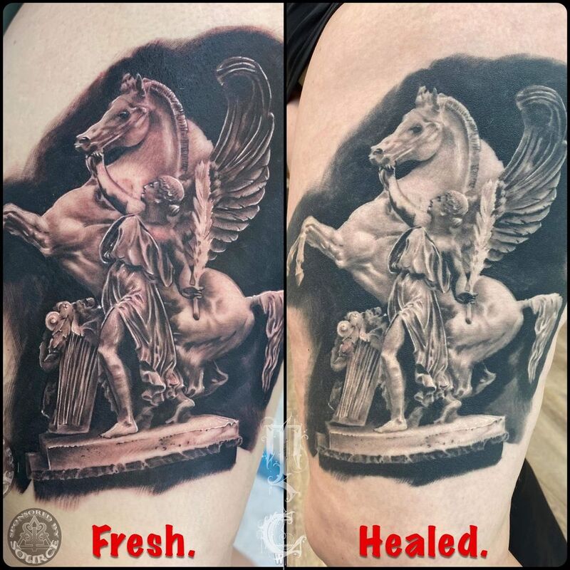 fresh and healed horse statue by mike Thompson hill