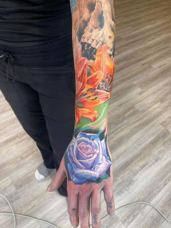 purple rose tattoo by mike Thompson hill