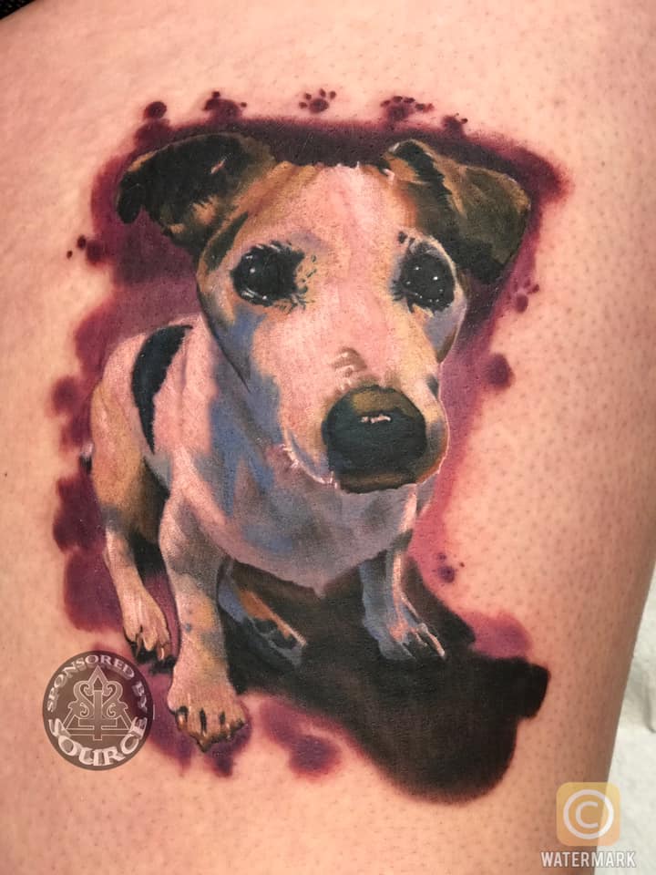 dog portrait tattoo by mike Thompson hill