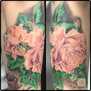 vintage floral tattoo by mike Thompson hill