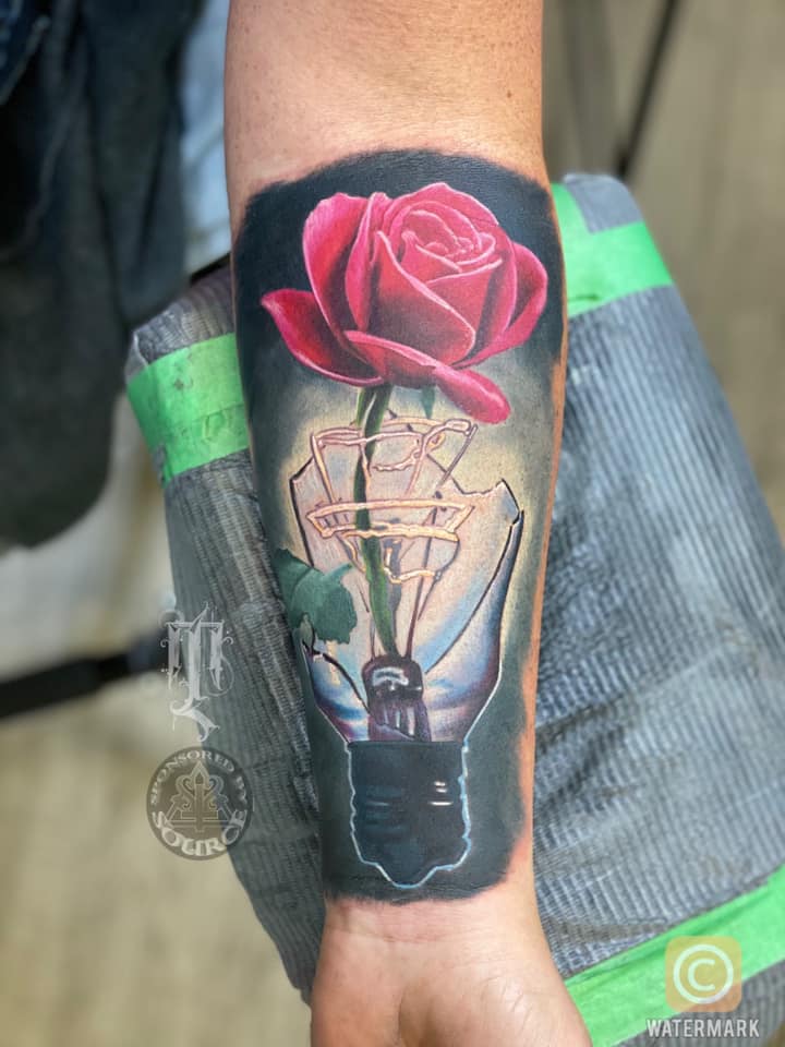lightbulb and rose tattoo